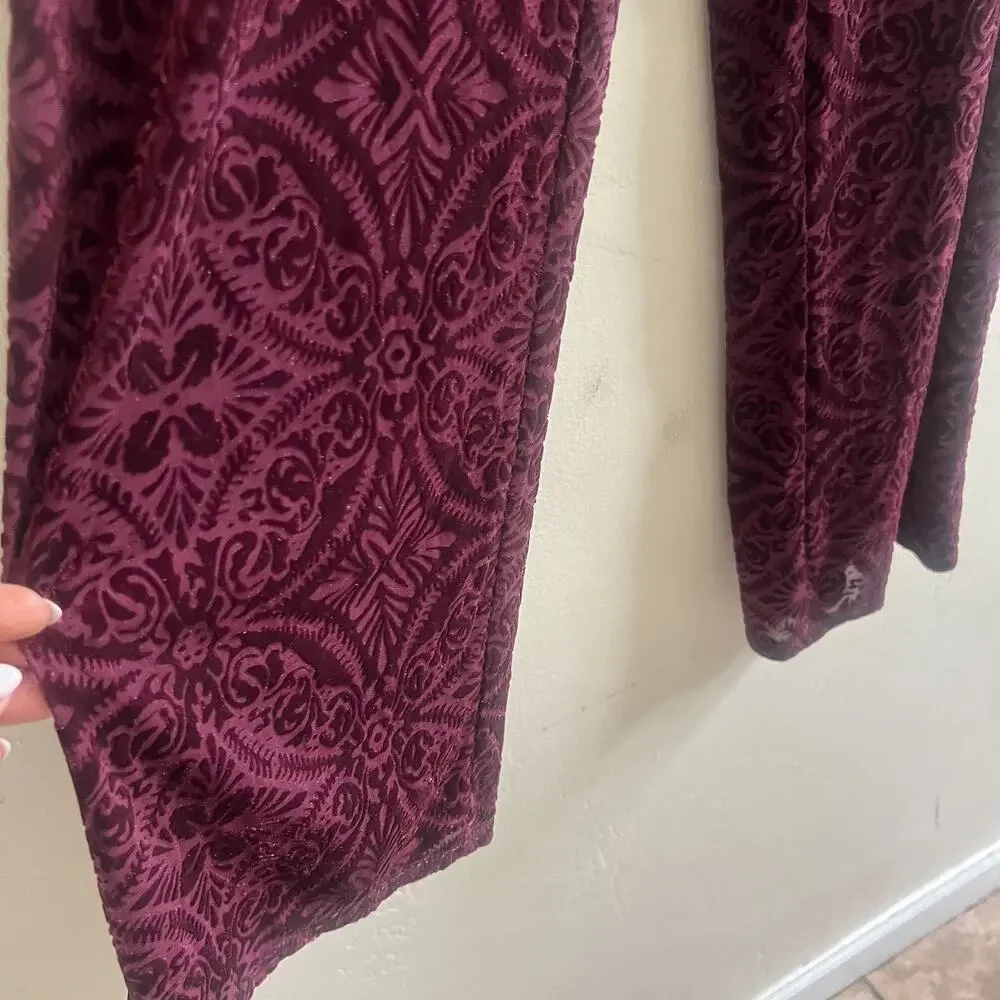 Soma Burnout Pajama Set Women's S/M Merlot Velvet Open Front Luxury Loungewear